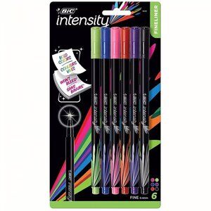 BIC Intensity Fineliner Marker Pen 6 count Fine Point 0.4mm Tips Multi-Color